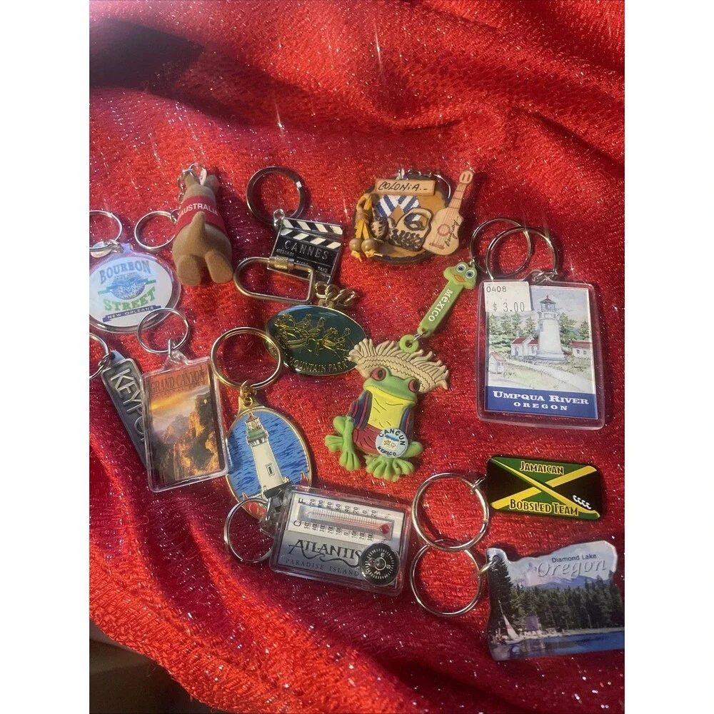Vintage Souvenir Keychain Lot of 13 Oregon Grand Canyon Cancun Bourbon Street